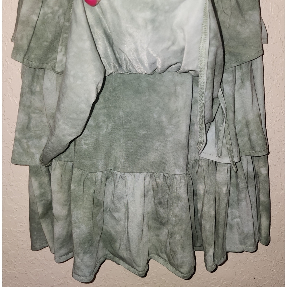 Cider Women's Triple Tiered Ruffled Sleeveless Mini Dress Green Tie Dye … - Picture 5 of 8